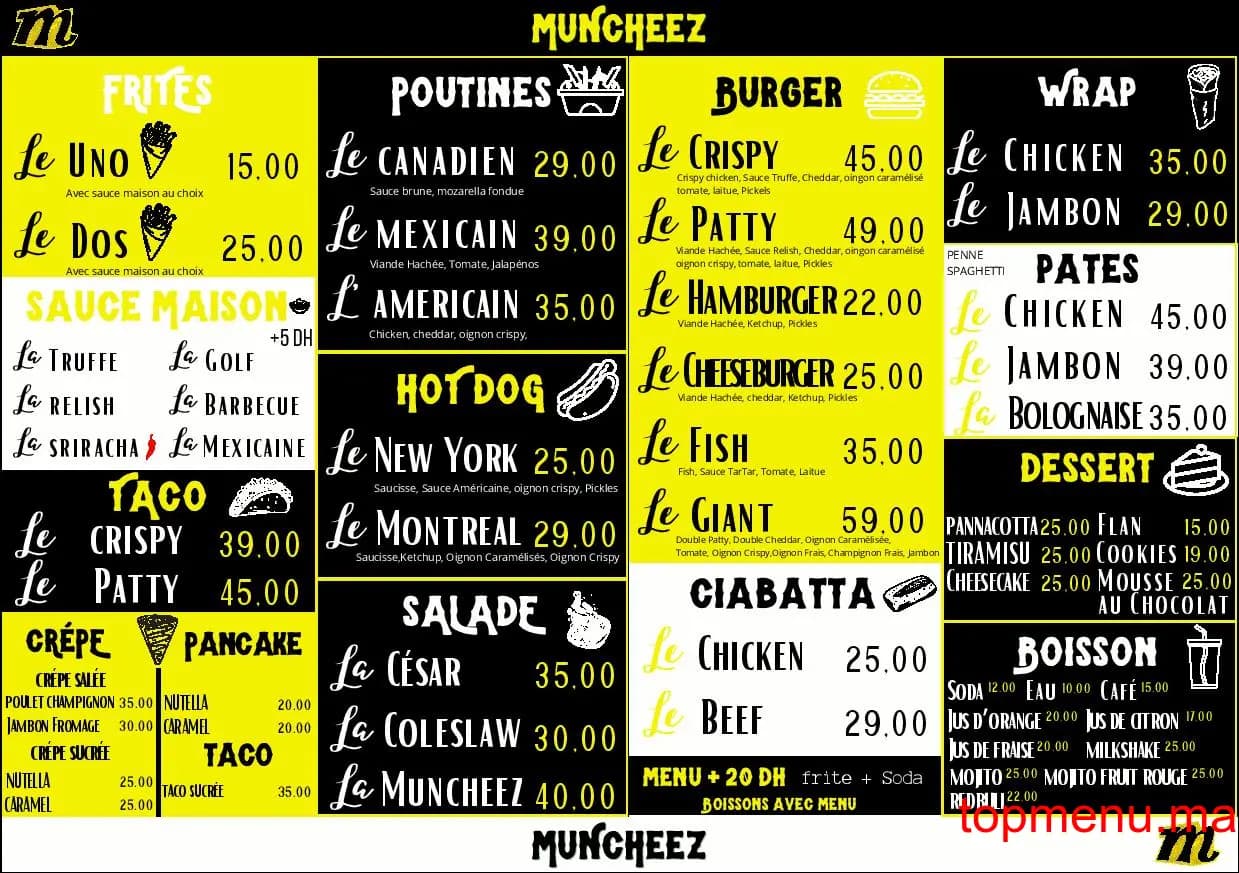 Restaurant Muncheez menu page 1 Muncheez menu page 1