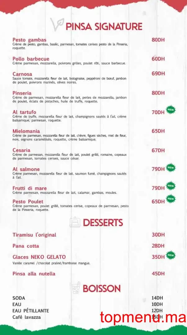 Restaurant La Pinseria menu page 2 La Pinseria menu page 2