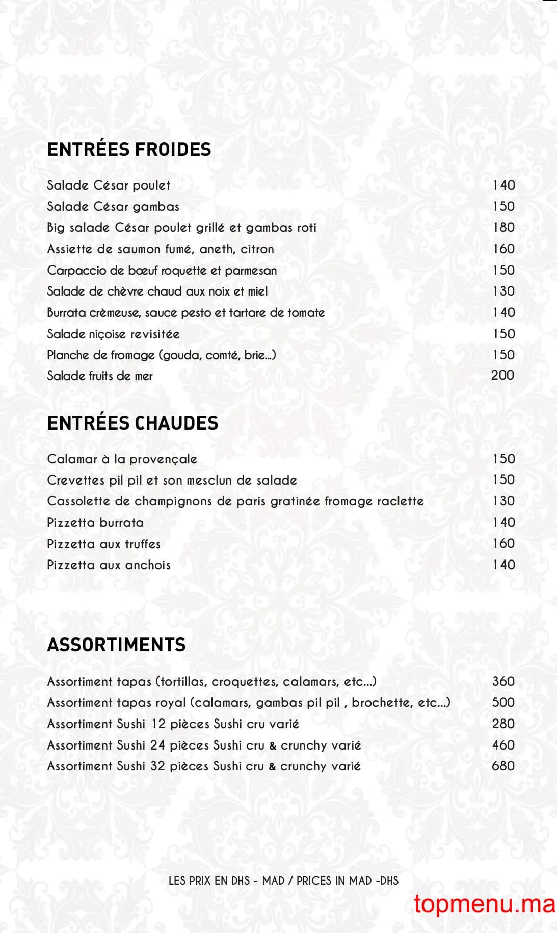 Restaurant Shade – La Cascade menu page 1 Shade – La Cascade menu page 1