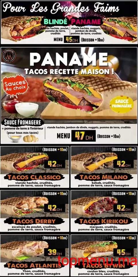 Restaurant O’Paname menu page 1 O’Paname menu page 1