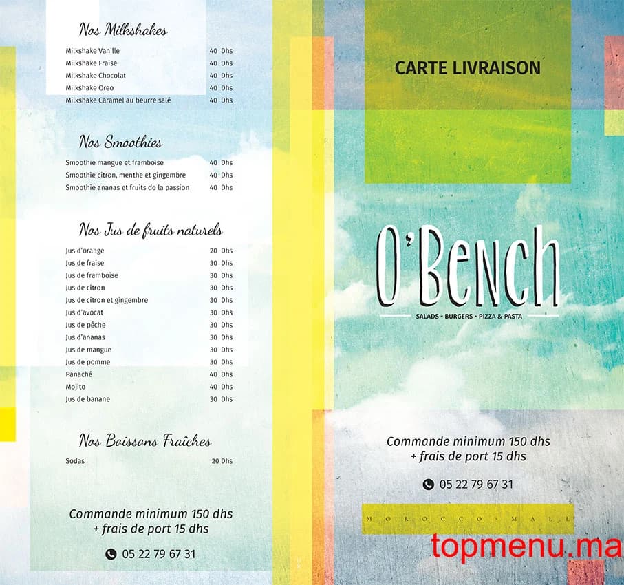 Restaurant O’Bench menu page 2 O’Bench menu page 2