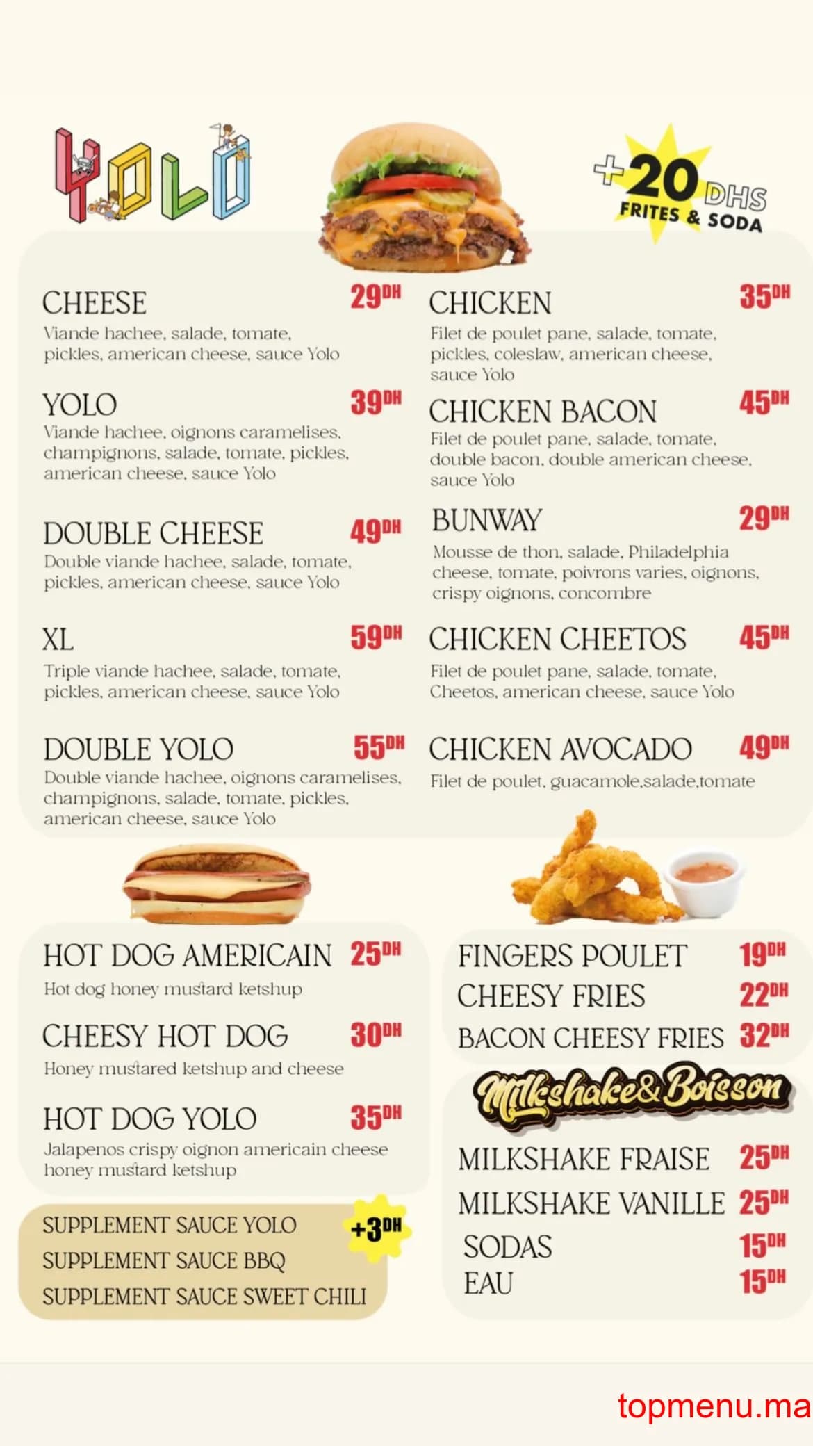 Restaurant Yolo Burgers menu page 1 Yolo Burgers menu page 1