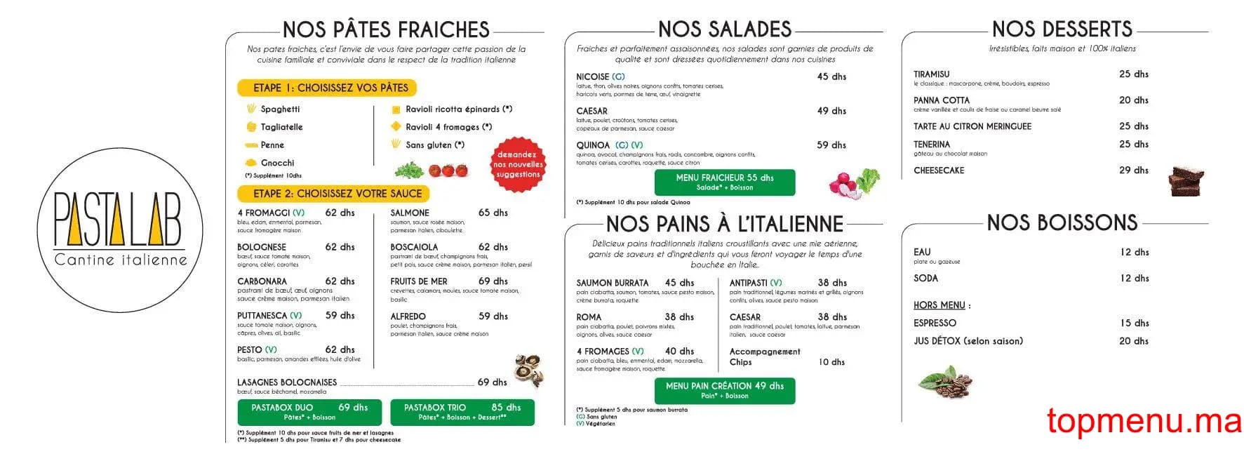 Restaurant Pastalab menu page 2 Pastalab menu page 2