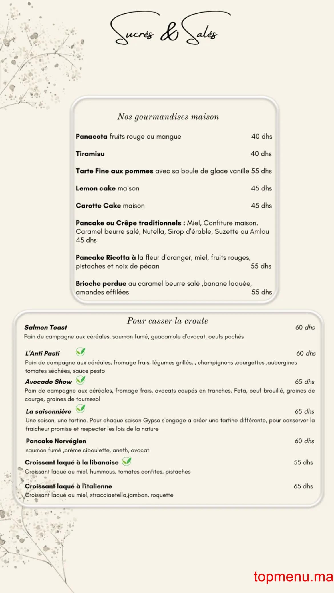 Restaurant Gypso menu page 5 Gypso menu page 5