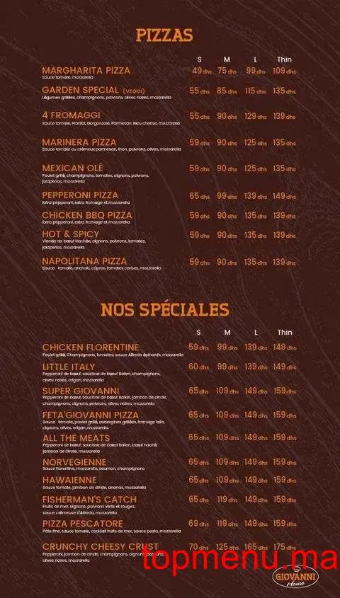 Restaurant Giovanni House menu page 3 Giovanni House menu page 3