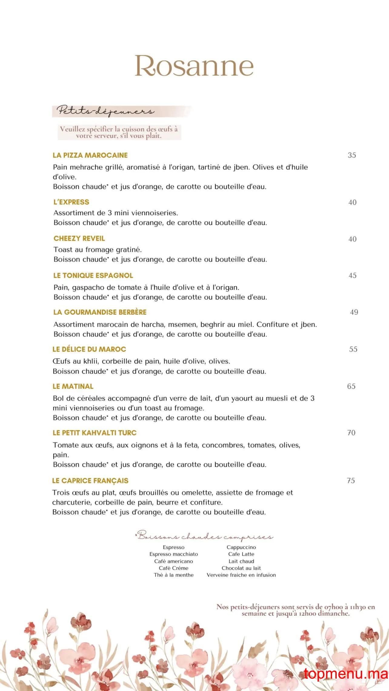 Restaurant Rosanne menu page 1 Rosanne menu page 1