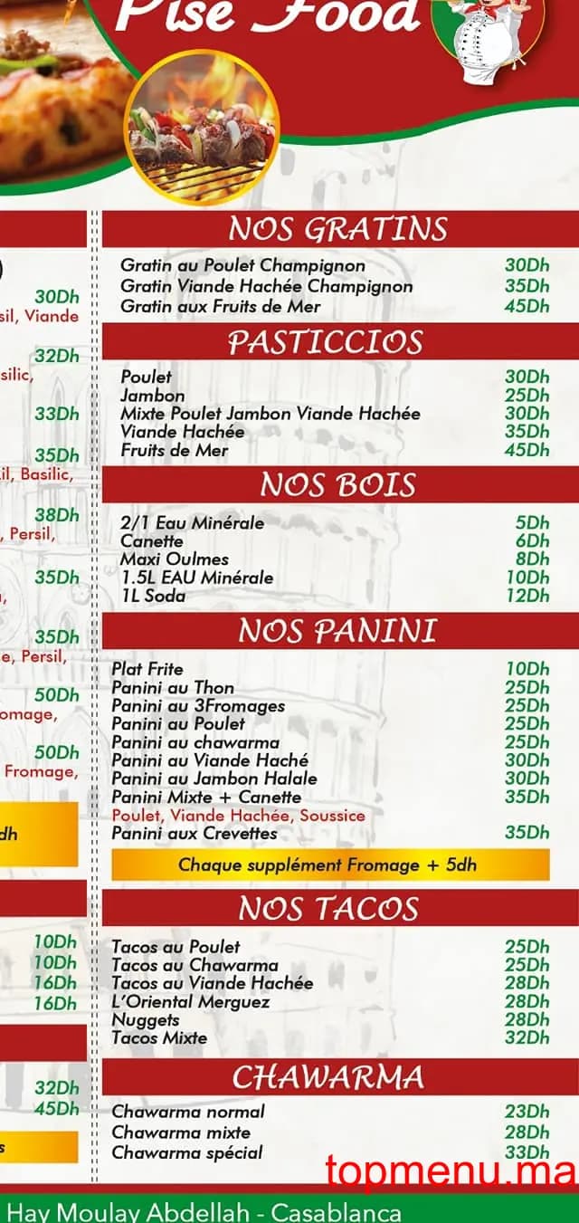 Restaurant PISE FOOD menu page 1 PISE FOOD menu page 1