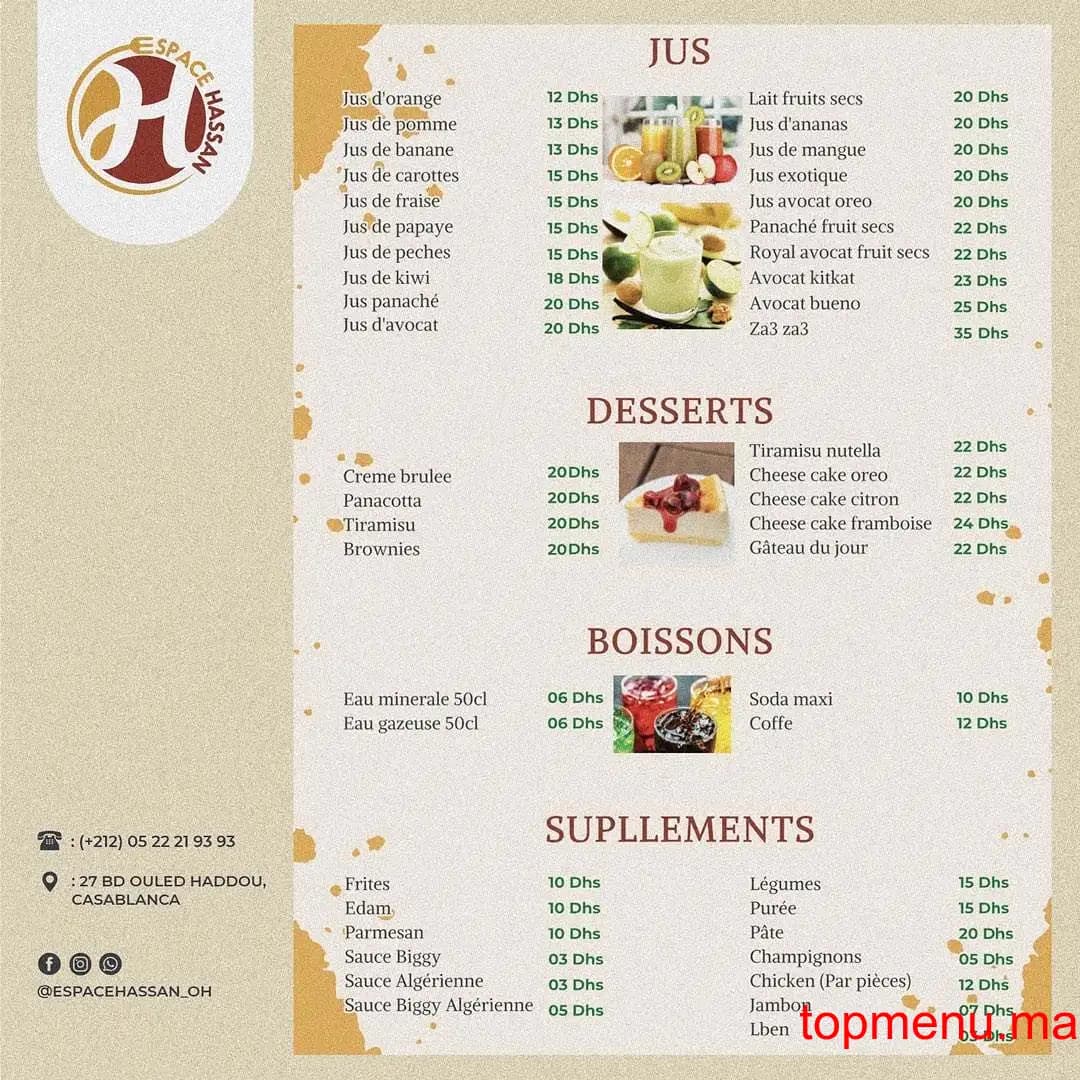 Restaurant Espace Hassan Bd Ouled Haddou menu page 4 Espace Hassan Bd Ouled Haddou menu page 4