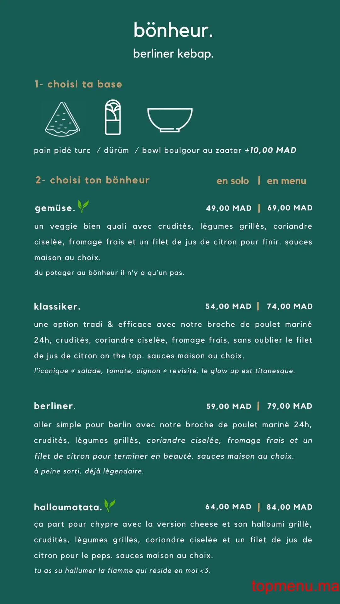 Restaurant Bönheur berliner kebap menu page 1 Bönheur berliner kebap menu page 1