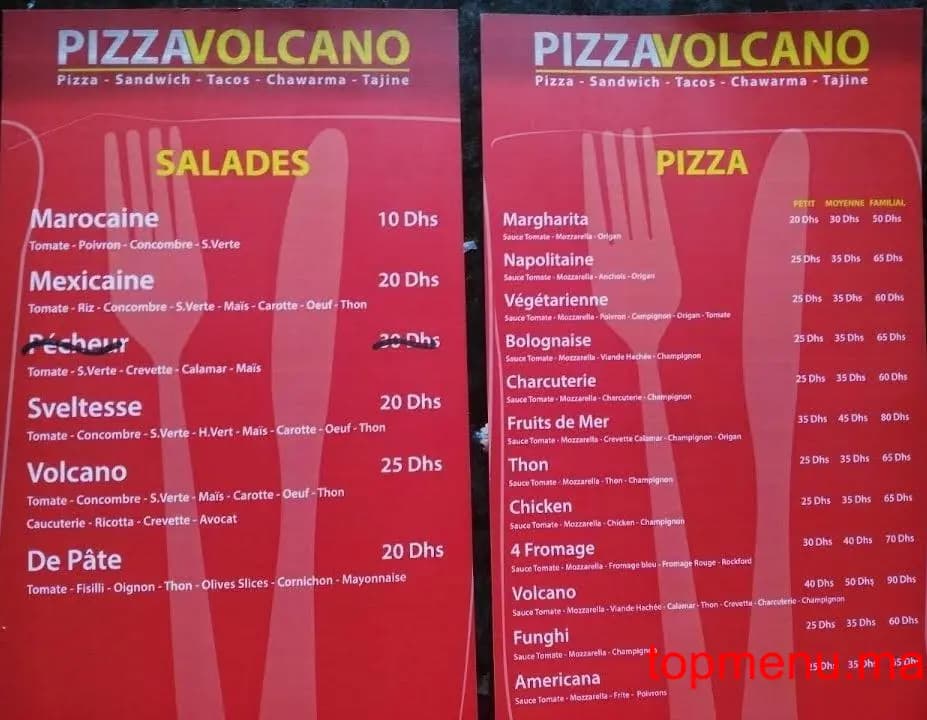 Restaurant Pizza Volcano menu page 2 Pizza Volcano menu page 2