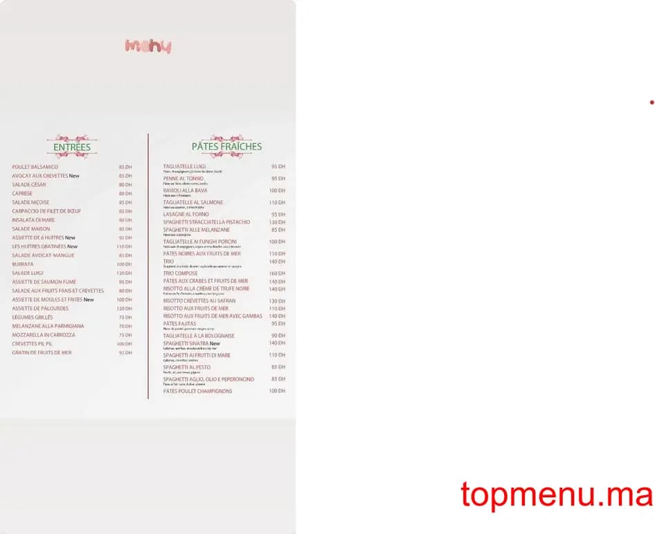 Restaurant Luigi Palmier menu page 2 Luigi Palmier menu page 2