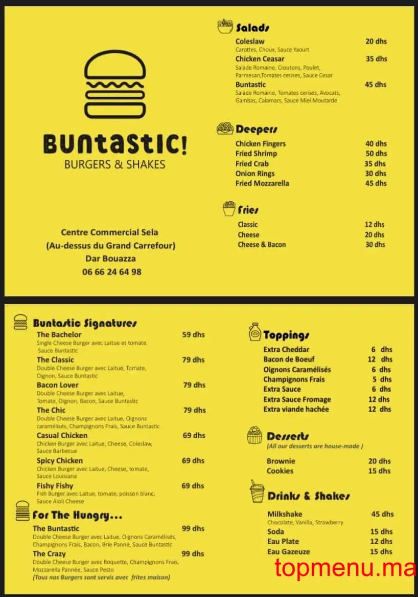 Restaurant Buntastic menu page 1 Buntastic menu page 1