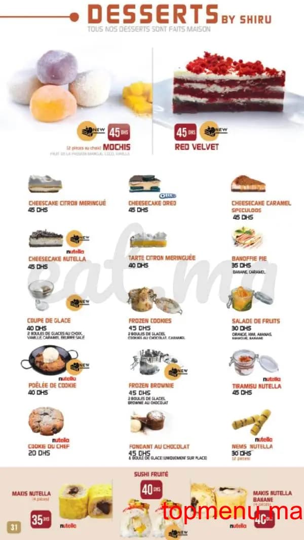 Restaurant Shiru – Sushis – Thaï & Woks menu page 30 Shiru – Sushis – Thaï & Woks menu page 30