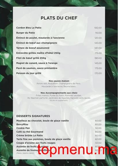 Restaurant Le Patio menu page 2 Le Patio menu page 2
