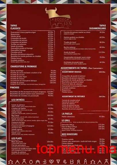 Restaurant La Bodéga de Casablanca menu page 1 La Bodéga de Casablanca menu page 1
