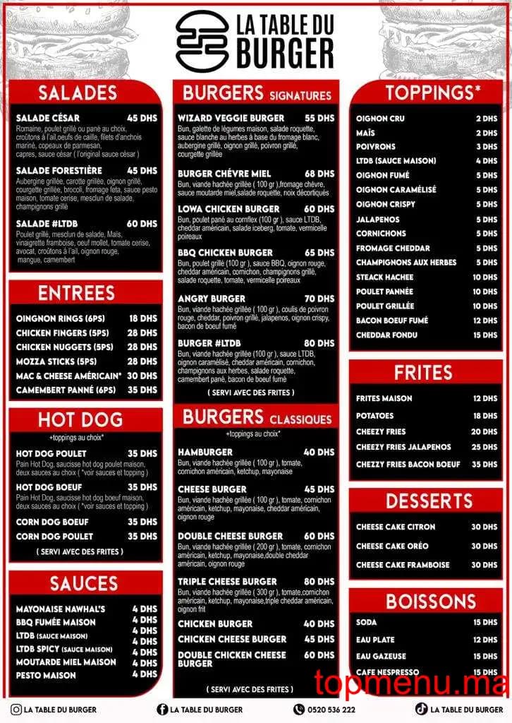 Restaurant La Table du Burger menu page 1 La Table du Burger menu page 1