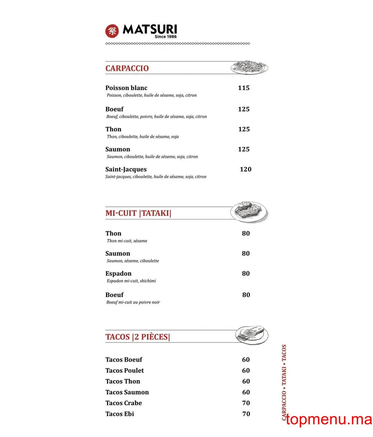 Restaurant Matsuri menu page 22 Matsuri menu page 22