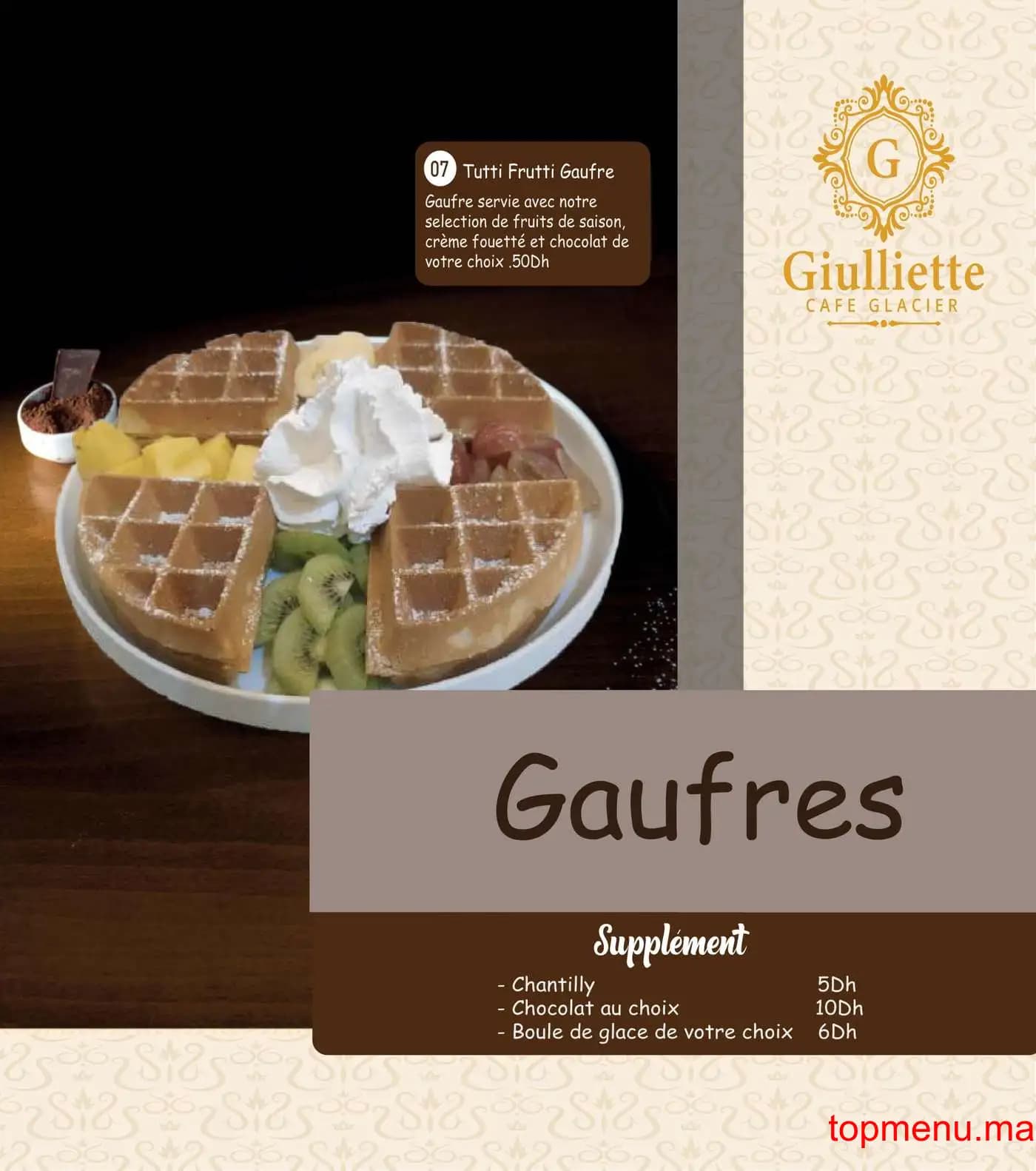 Restaurant Giuliette café glacier menu page 4 Giuliette café glacier menu page 4