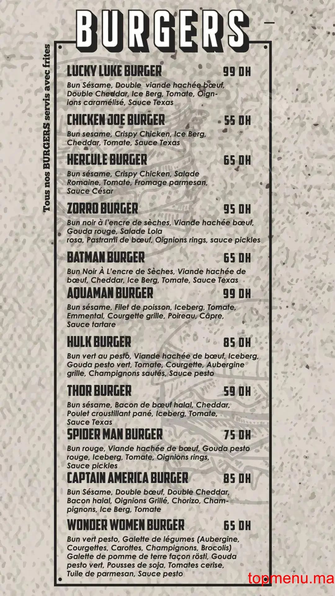 Restaurant Texas burger menu page 4 Texas burger menu page 4