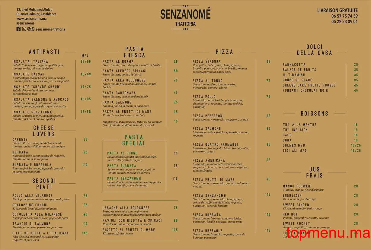 Restaurant Senzanomé menu page 1 Senzanomé menu page 1