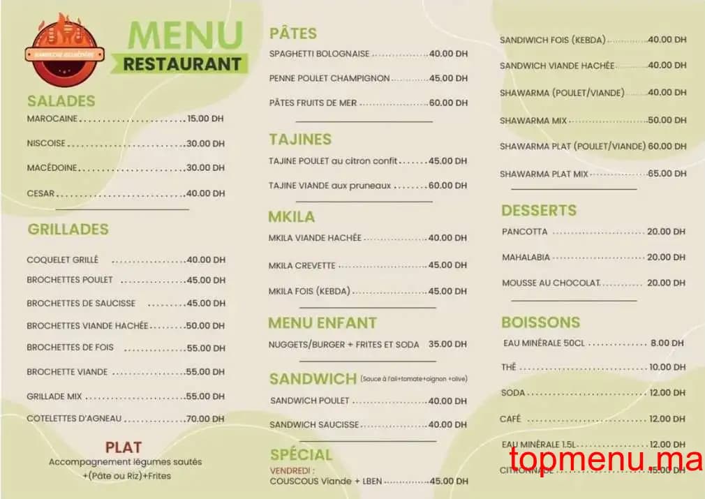 Restaurant Barbecue belvédère menu page 1 Barbecue belvédère menu page 1