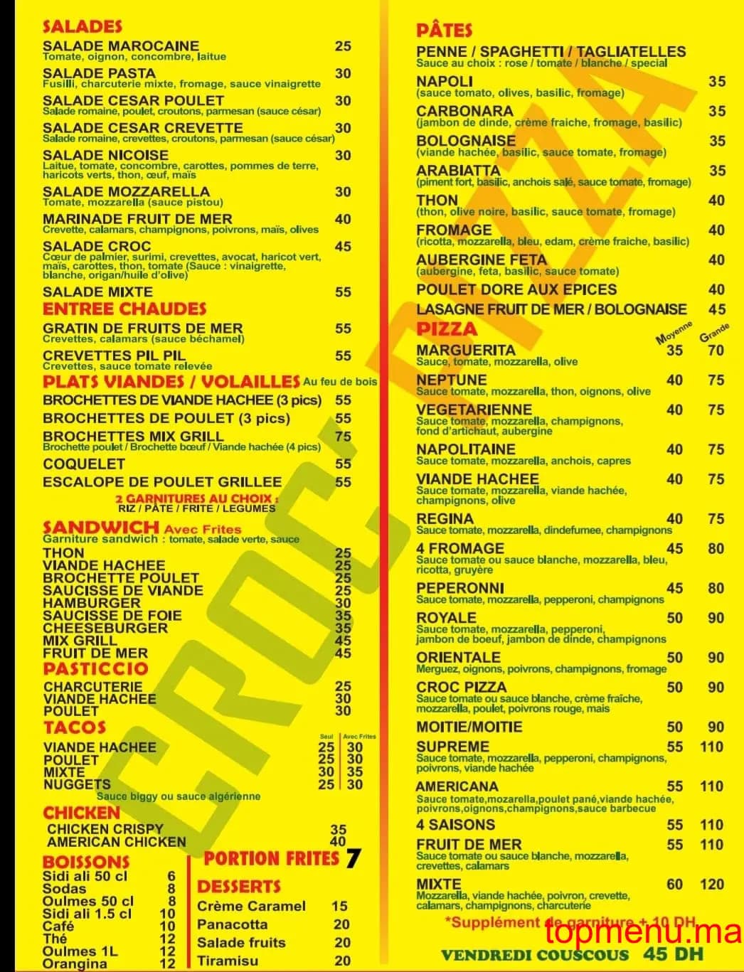Restaurant CROC’PIZZA menu page 1 CROC’PIZZA menu page 1