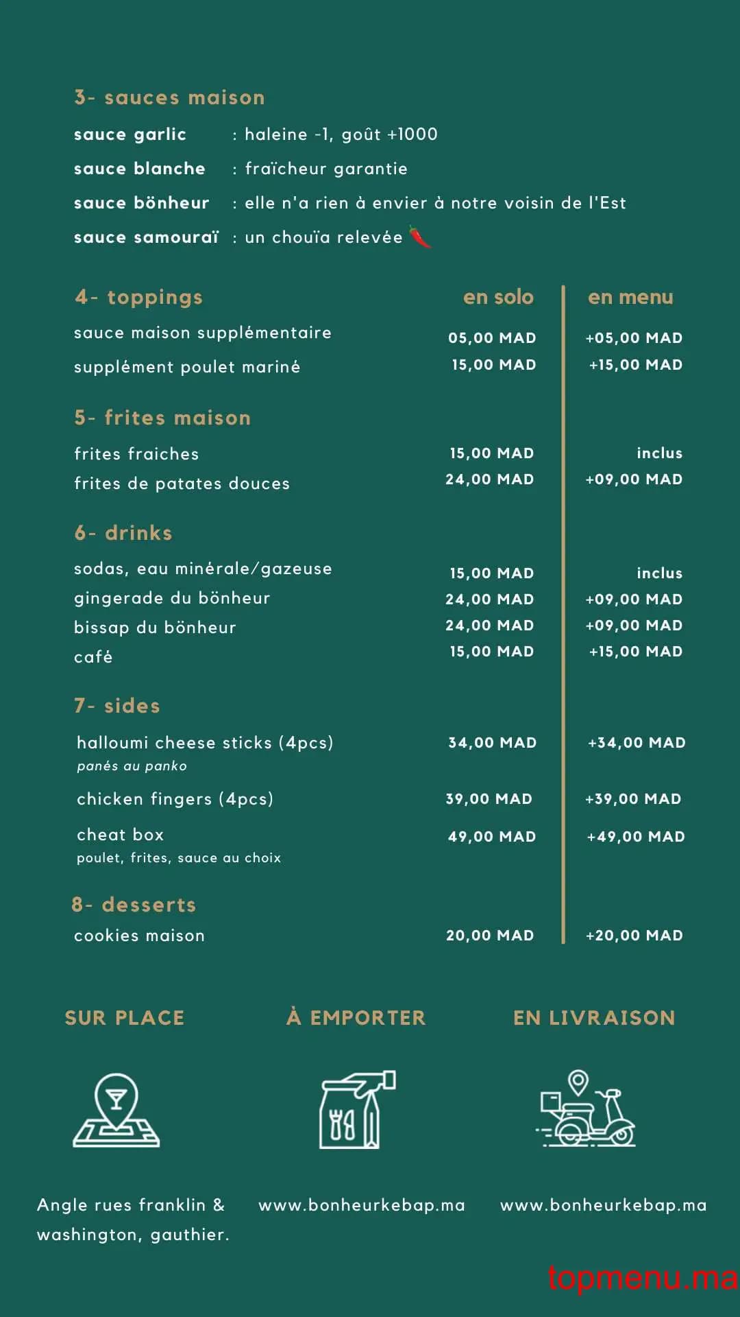 Restaurant Bönheur berliner kebap menu page 2 Bönheur berliner kebap menu page 2