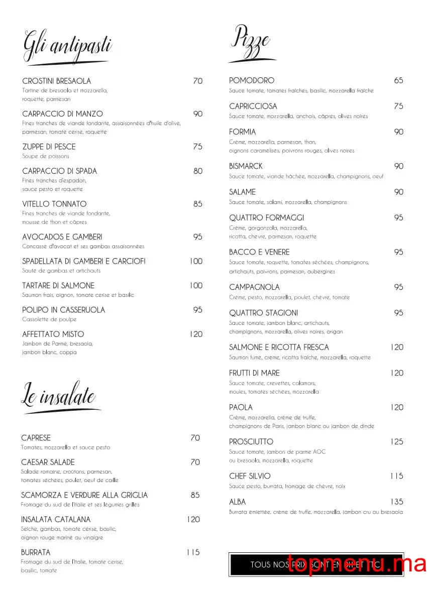 Restaurant Bacco e venere menu page 1 Bacco e venere menu page 1