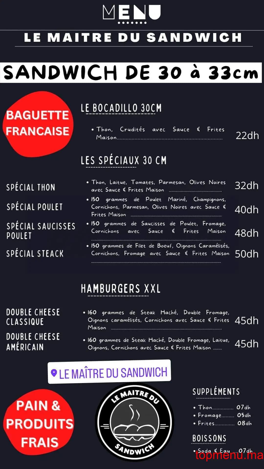 Restaurant Le maitre du sandwich menu page 1 Le maitre du sandwich menu page 1