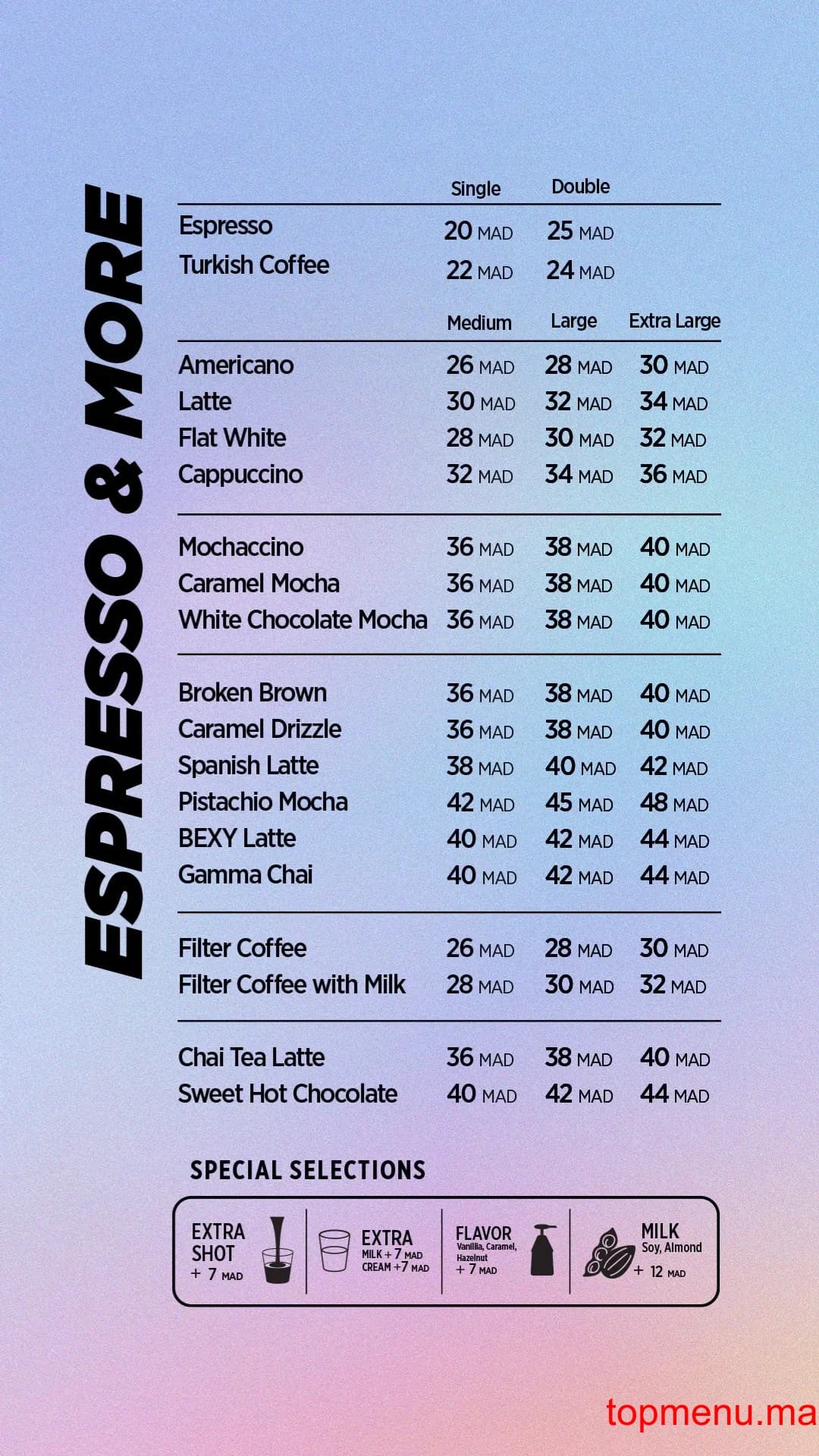 Restaurant Bex Coffee menu page 2 Bex Coffee menu page 2
