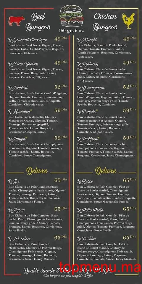 Restaurant Thami burger menu page 2 Thami burger menu page 2