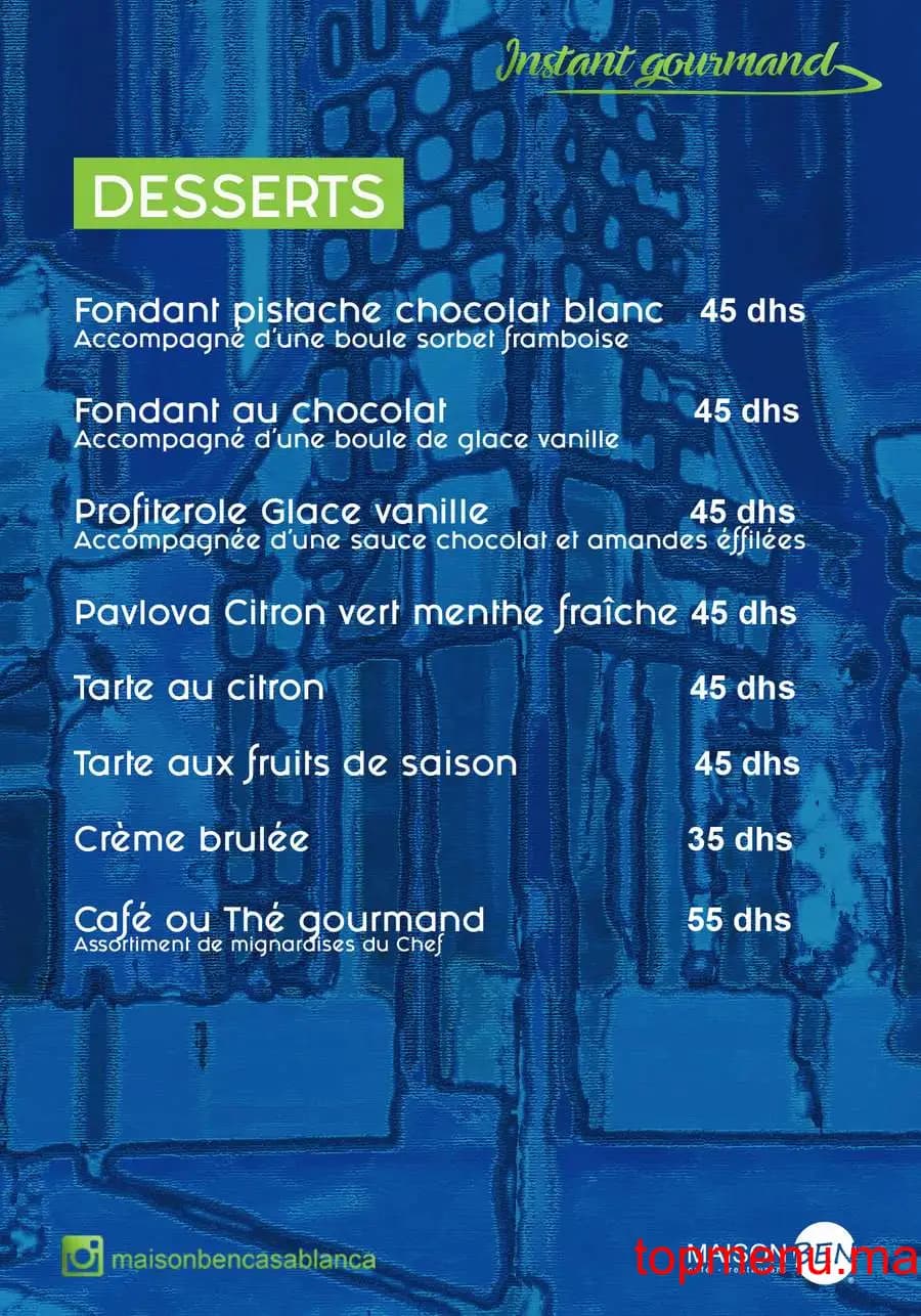 Restaurant Maison Ben menu page 2 Maison Ben menu page 2