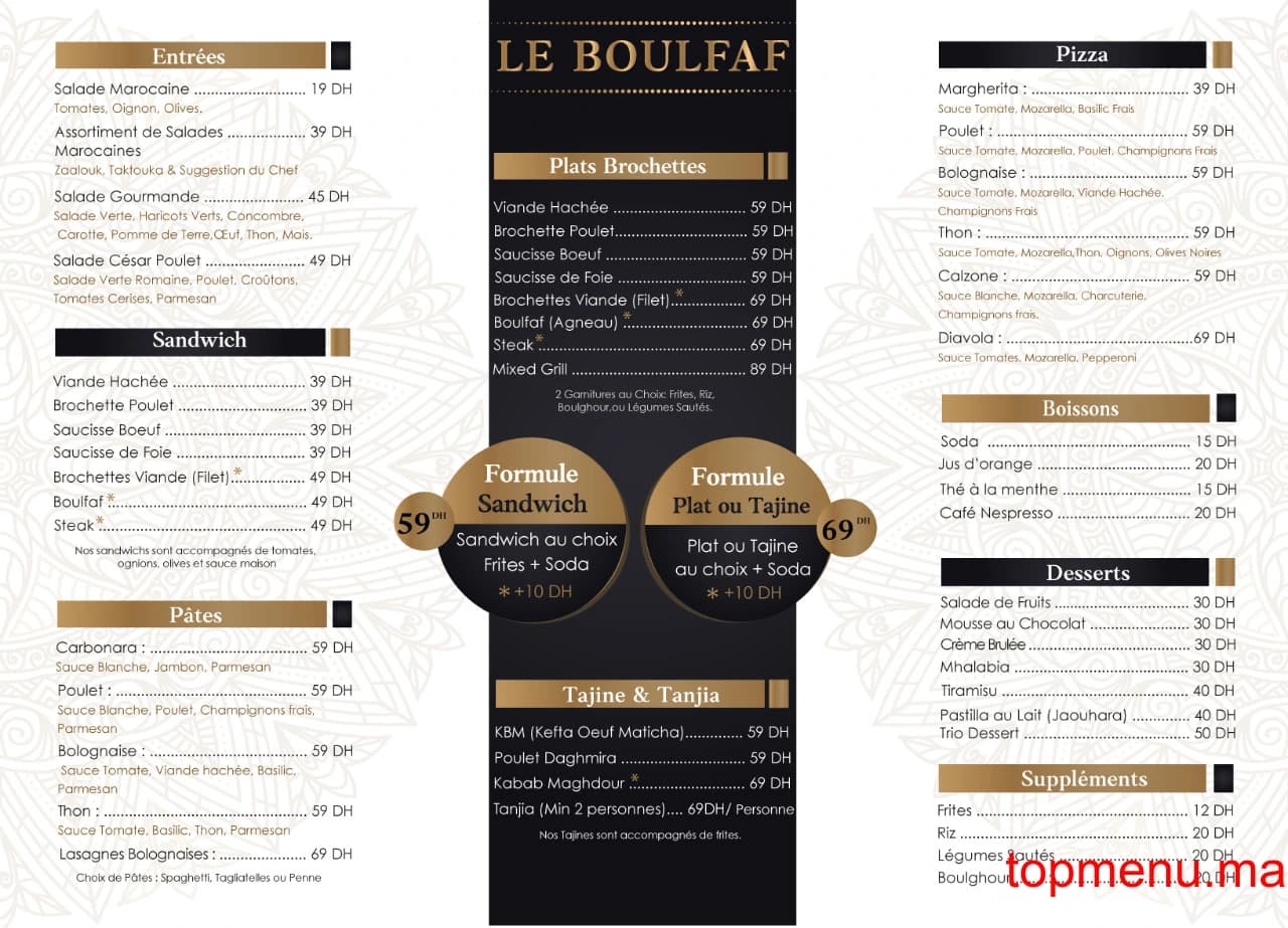 Restaurant Le Boulfaf menu page 1 Le Boulfaf menu page 1