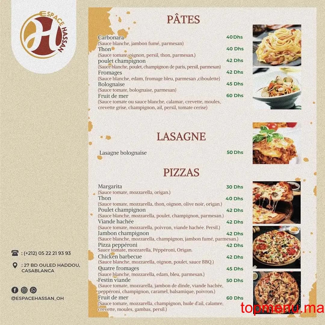 Restaurant Espace Hassan Bd Ouled Haddou menu page 3 Espace Hassan Bd Ouled Haddou menu page 3