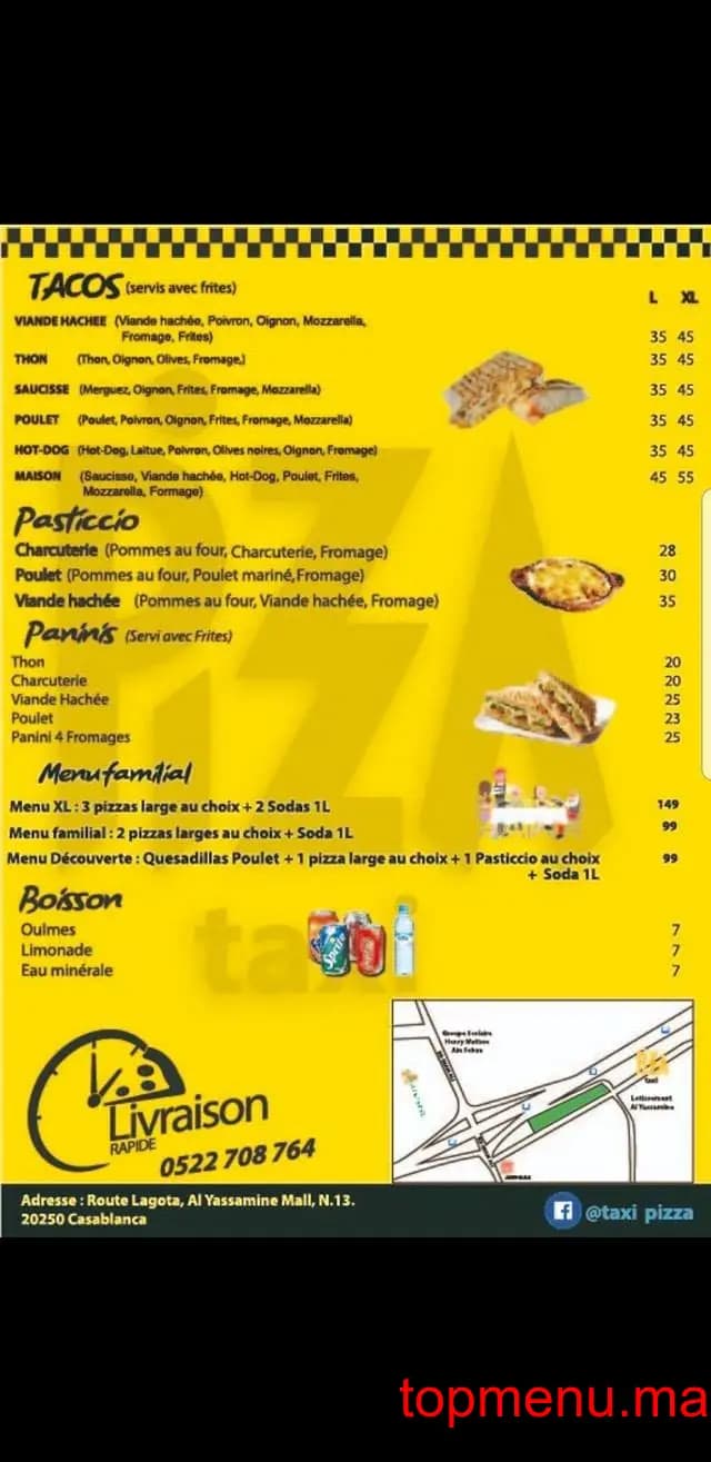 Restaurant Taxi Pizza menu page 1 Taxi Pizza menu page 1