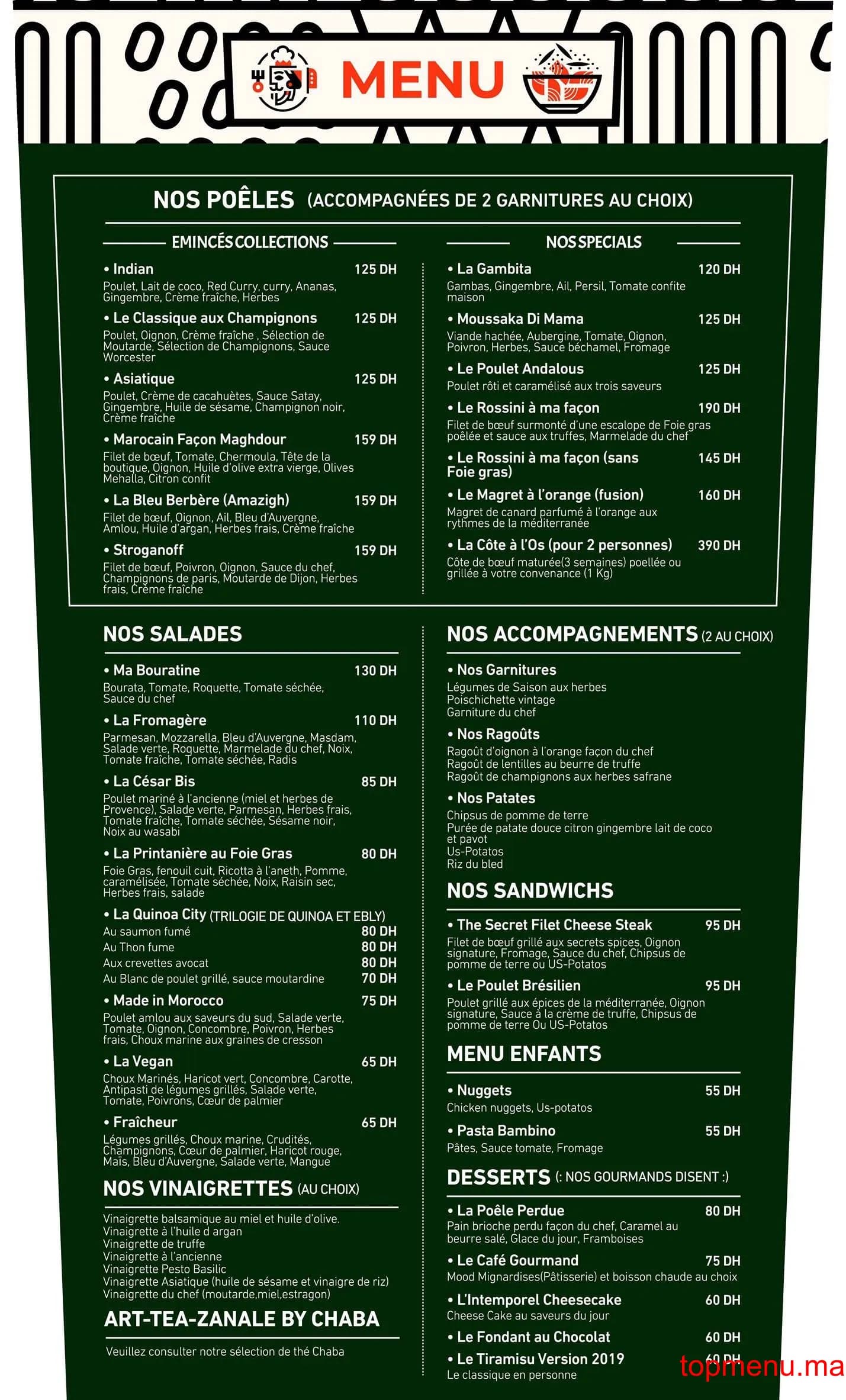 Restaurant La Poêle du Chef menu page 1 La Poêle du Chef menu page 1