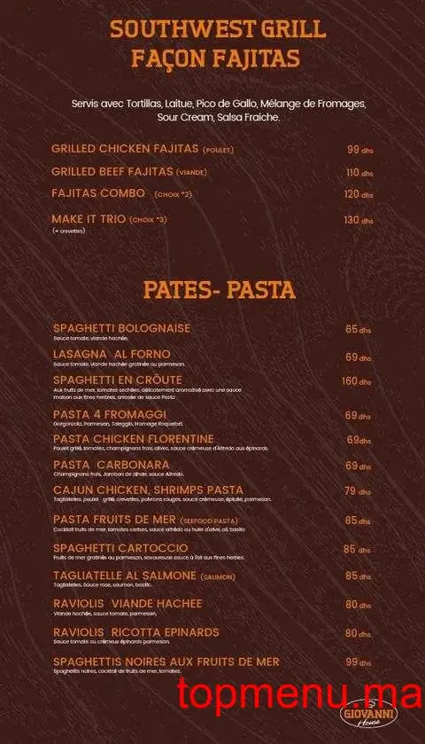 Restaurant Giovanni House menu page 2 Giovanni House menu page 2