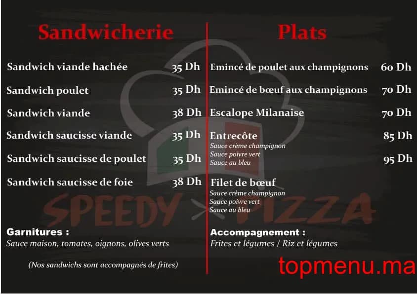 Restaurant Speedy Pizza menu page 2 Speedy Pizza menu page 2