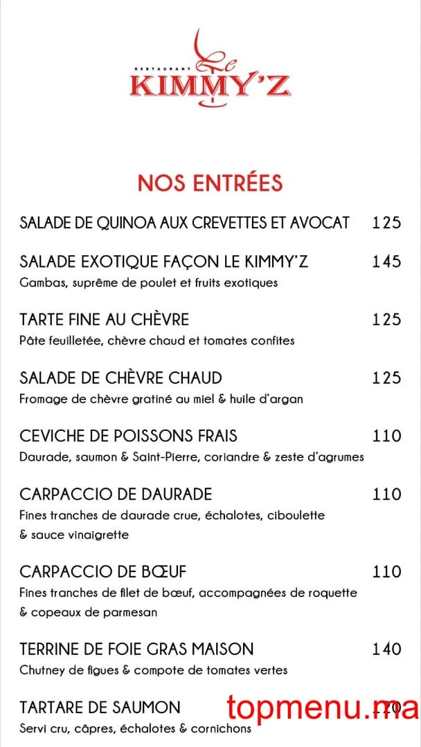 Restaurant LE KIMMY’Z menu page 2 LE KIMMY’Z menu page 2
