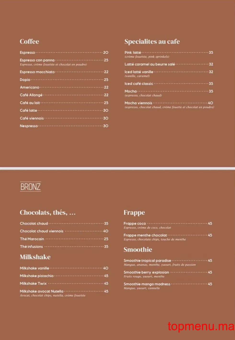 Restaurant Bronz menu page 2 Bronz menu page 2