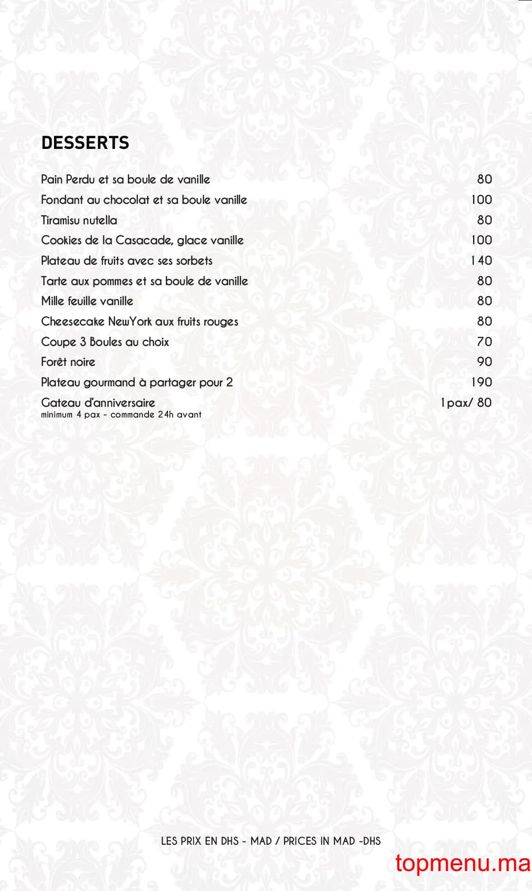 Restaurant Shade – La Cascade menu page 4 Shade – La Cascade menu page 4