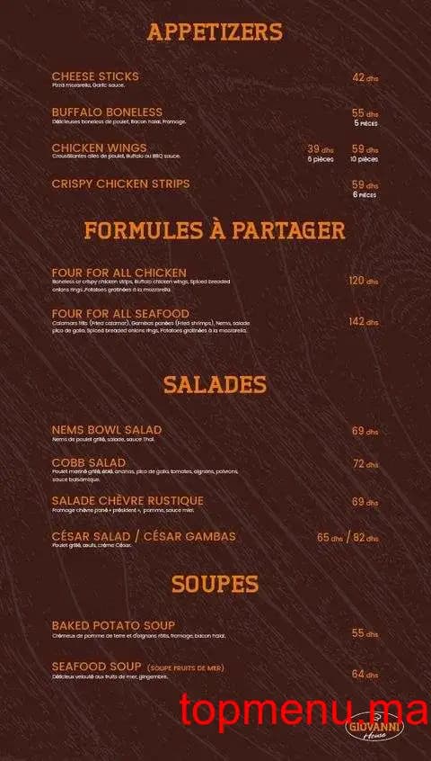 Restaurant Giovanni House menu page 1 Giovanni House menu page 1
