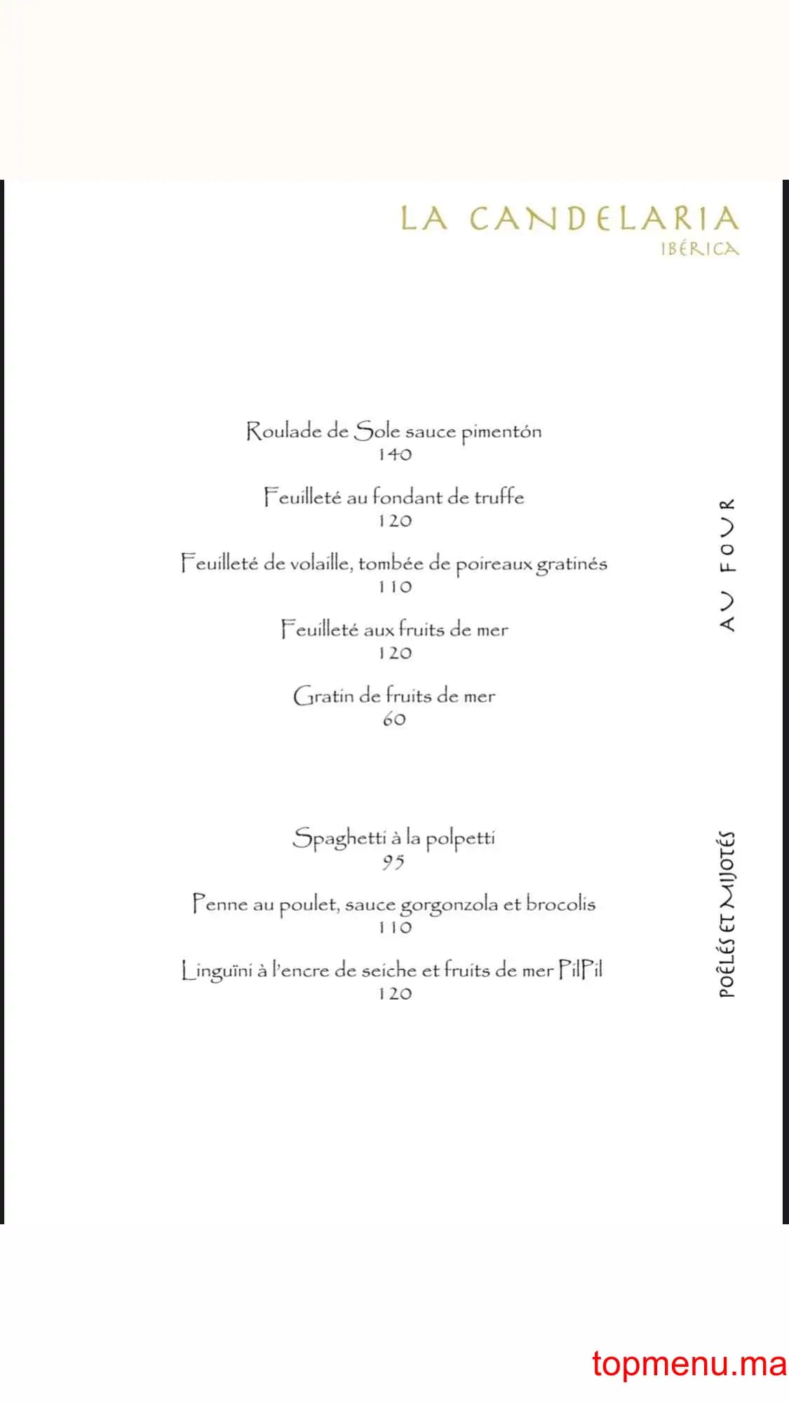 Restaurant La Candelaria menu page 4 La Candelaria menu page 4