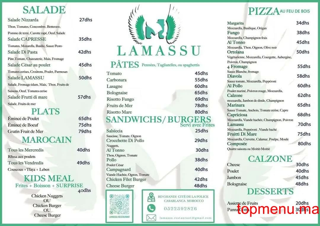 Restaurant Lamassu menu page 1 Lamassu menu page 1