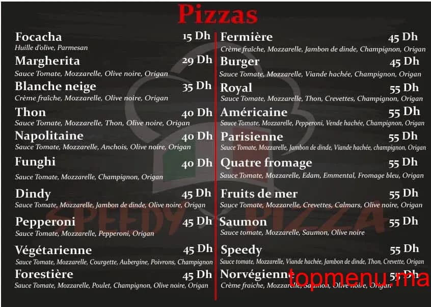 Restaurant Speedy Pizza menu page 3 Speedy Pizza menu page 3