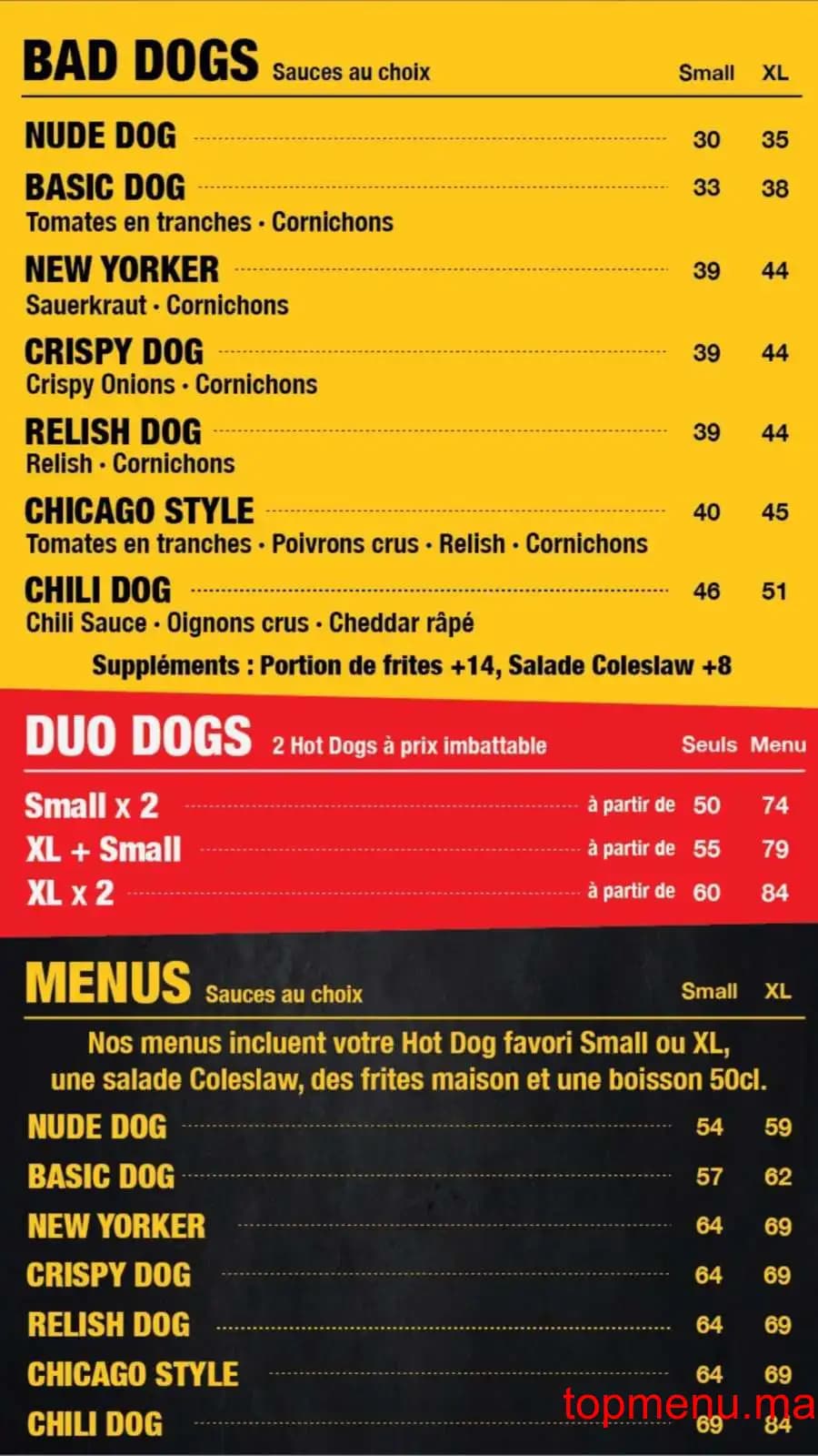Restaurant Bad Dog menu page 1 Bad Dog menu page 1
