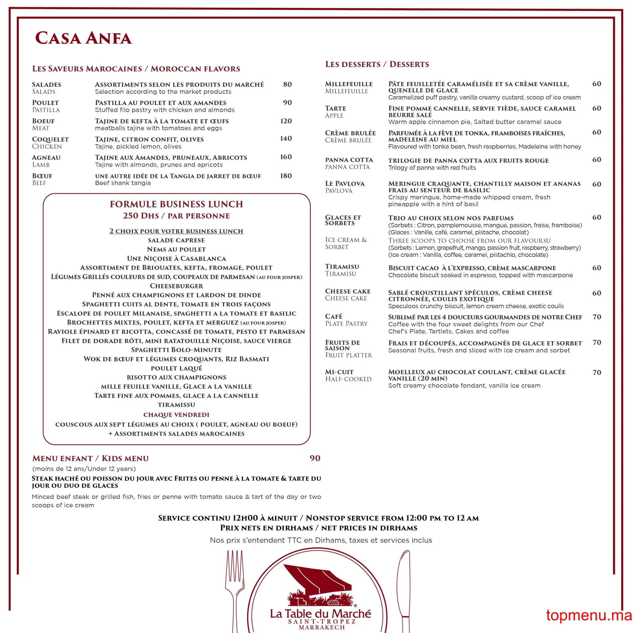 Restaurant La Table du Marché menu page 2 La Table du Marché menu page 2