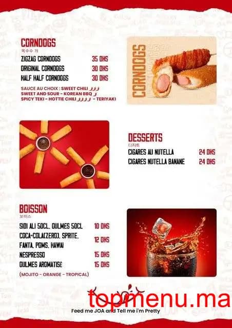 Restaurant JOA menu page 2 JOA menu page 2