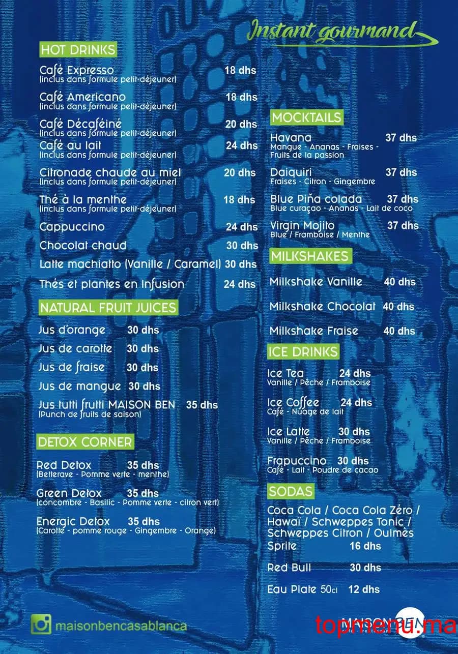 Restaurant Maison Ben menu page 1 Maison Ben menu page 1