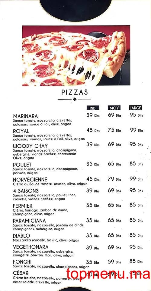 Restaurant Woody Chay Pizza menu page 1 Woody Chay Pizza menu page 1